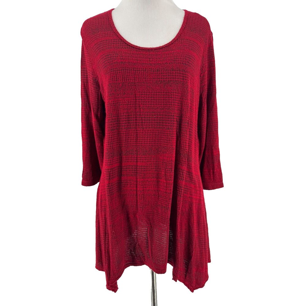 Tianello Women's Red & Black Knit 3/4 Sleeve Scoop Neck Sleeveless Blouse Medium